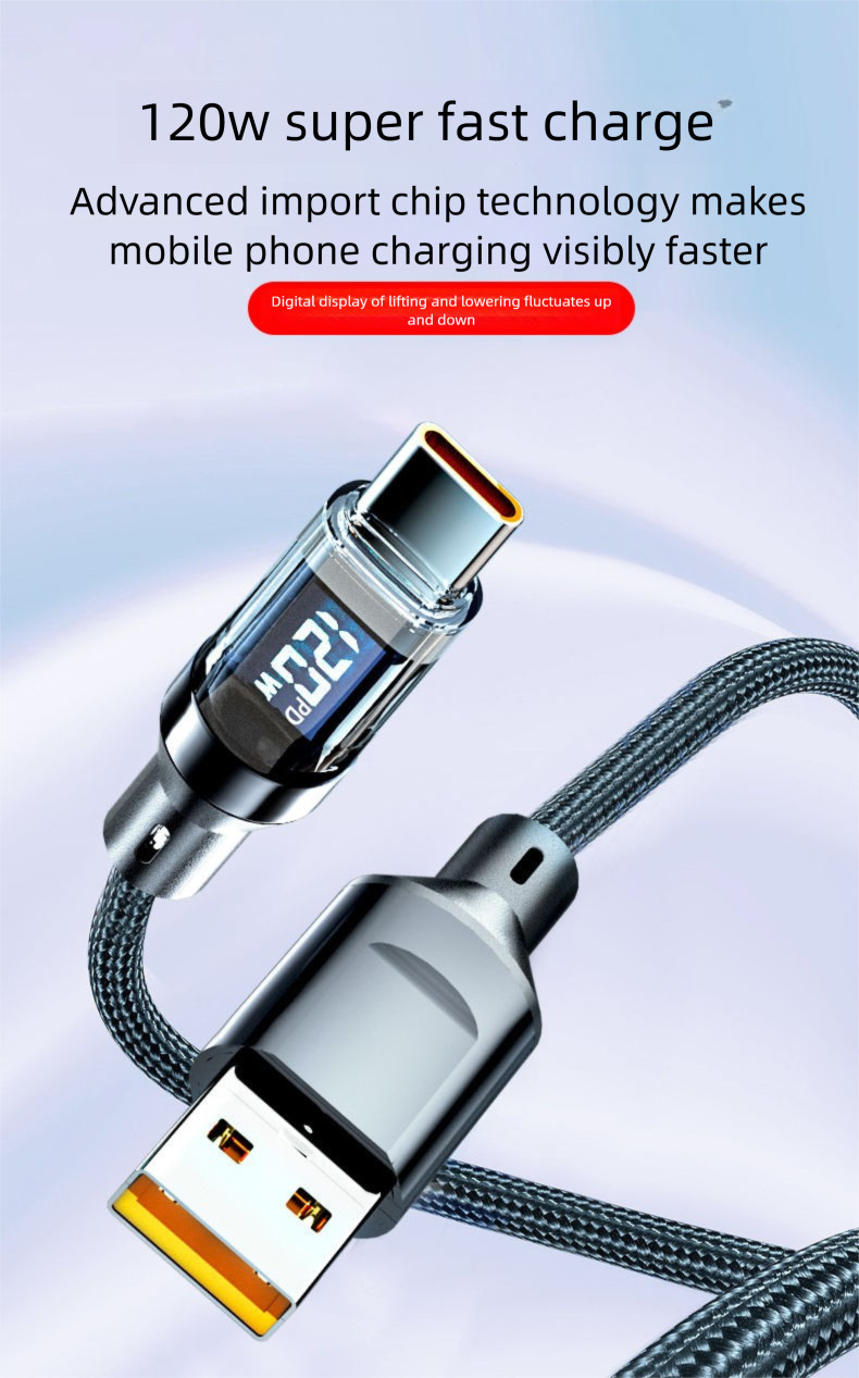 120W Super Fast Dual Type-C Data Compatible With IPhone Huawei Honor Laptop Charging Cable_voghion.com
