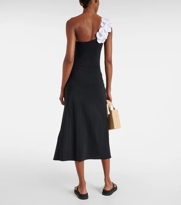 Sieviešu apģērbu peldkostīms Jauns 3D ziedu caurules augšdaļa melnbalts kontrasts viengabala sieviešu peldkostīms_voghion.com