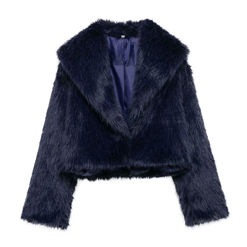 Eleganter, einfarbiger Kunstpelzmantel – Kurze Damenjacke mit Schalkragen (XS-L, Schwarz/Burgund/Kaffee)_voghion.com