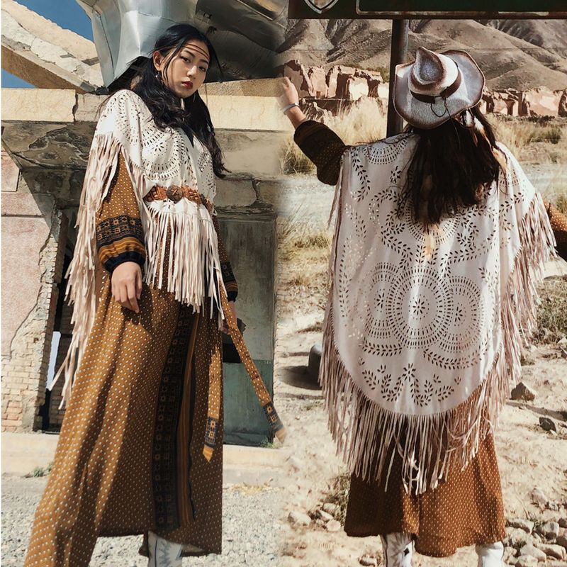Shawl New Women's Tassel Shawl Double-sided Velvet Simple Hollow Suede Canopy Production_voghion.com