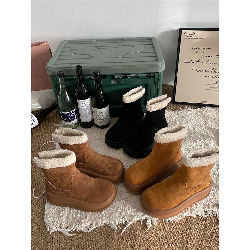 Stivali da neve con suola spessa in velluto più celebrità di Internet da donna 2023 nuovi invernali caldi Northeast scarpe in cotone antiscivolo con un solo passaggio_voghion.com