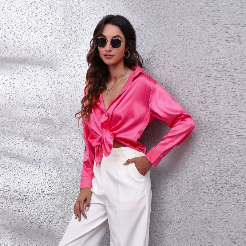 Women's clothing color D shirt satin silk imitation long sleeve shirt_voghion.com