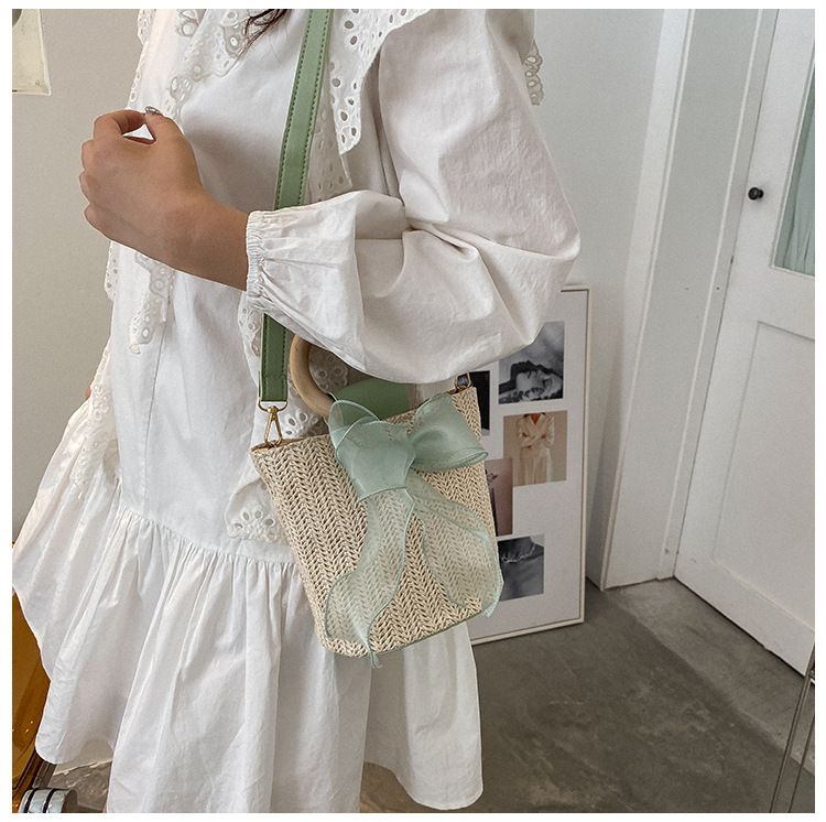 Borsa a secchiello da donna, stile giardino, borsa in erba, borsa a secchiello alla moda femminile, piccola borsa intrecciata, borsa a tracolla con tracolla singola_voghion.com