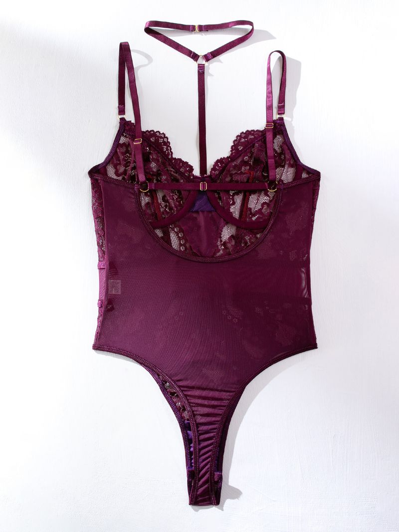 Damenbekleidung Außenhandel 2023 Neue sexy Dessous Sexy durchsichtiger, geraffter, schmaler Neckholder, rückenfreier Einteiler M2908_voghion.com