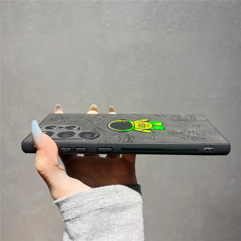Custodia in pelle scamosciata per astronauta laser per Samsung Galaxy S23 S22 Cover posteriore con protezione antiurto in silicone morbido ultra opaco_voghion.com