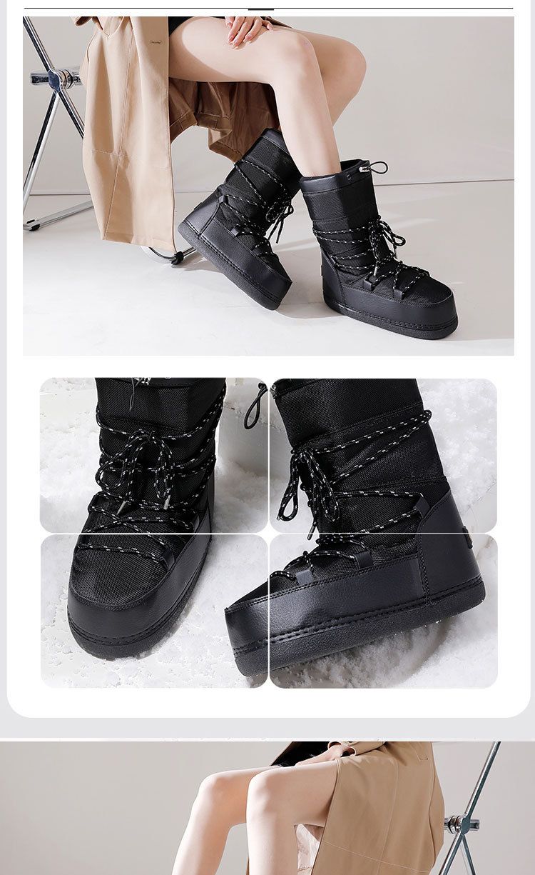 Women's Shoes Knee High Boots Outdoor Space Shoes Ski Boots Black Texture Thick Warm Shoes_voghion.com