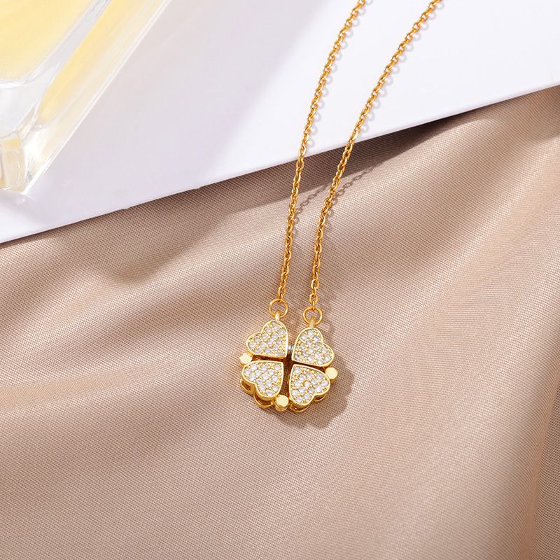 2025 Nuovi arrivi Collana con ciondolo a forma di cuore a quadrifoglio magnetico per donna Catene lunghe in acciaio inossidabile Collane Gioielli estetici fortunati_voghion.com
