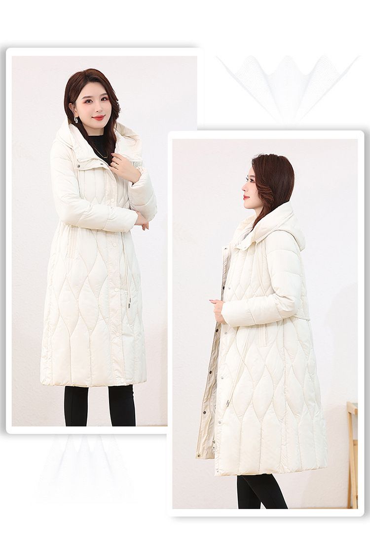 Lange winterjas met capuchon voor dames, tailleband met ceintuur, konijnenbont, knielange gewatteerde jas voor koud weer - zwart, wit, bruin, rood_voghion.com