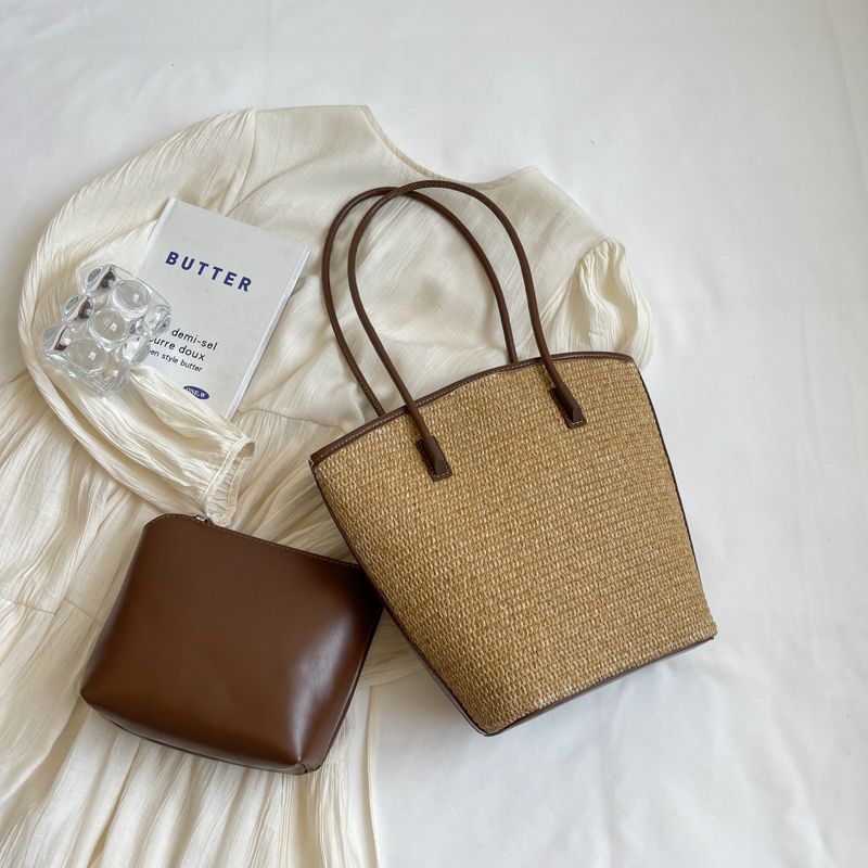Borsa a tracolla in rattan intrecciato fatta a mano da donna, borsa a tracolla di grande capacità, borsa da viaggio casual bohémien, tote_voghion.com