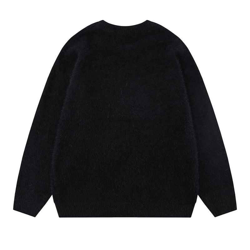 Letter Embroidery Crewneck Casual Sweater Men's Long-sleeved Casual Loose Pullover Knitwear Autumn And Winter Line_voghion.com