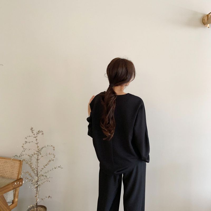 Damenbekleidung Frühfrühling Lazy Loose Sweater Hohe Taille Cover Meat Lässiger Hosenanzug mit weitem Bein für Damen_voghion.com