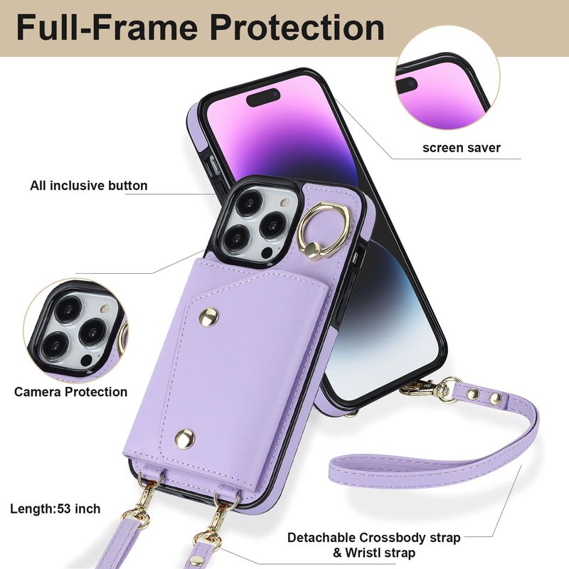 Custodia a tracolla per iPhone 16, custodia protettiva con cerniera, custodia in pelle per iPhone 15 Pro Max._voghion.com