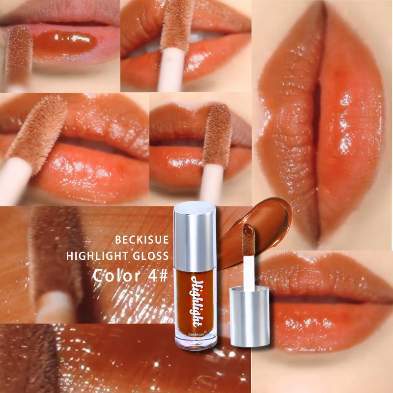Nude-Creme-Textur, satte Farbe, Highlight-Spiegel, Highlight-Lipglasur, Lipgloss mit Wasserlicht._voghion.com