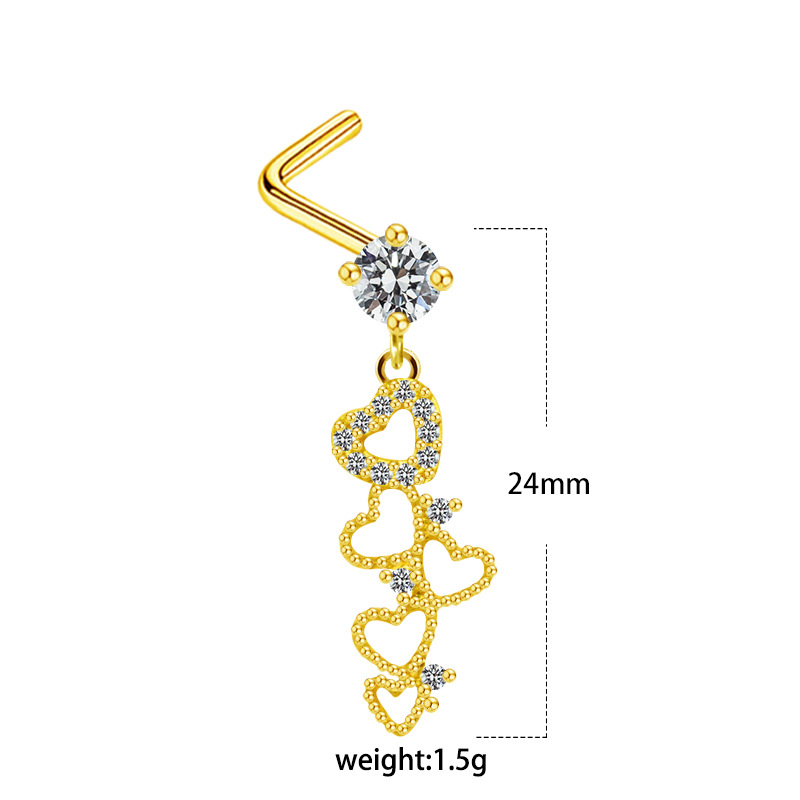 Piercing pentru nas, unghie de nas în formă de inimă, pandantiv cu cinci stele, diamant transfrontalier european și american, unghie de nas, unghie de nas, știft pentru nas_voghion.com