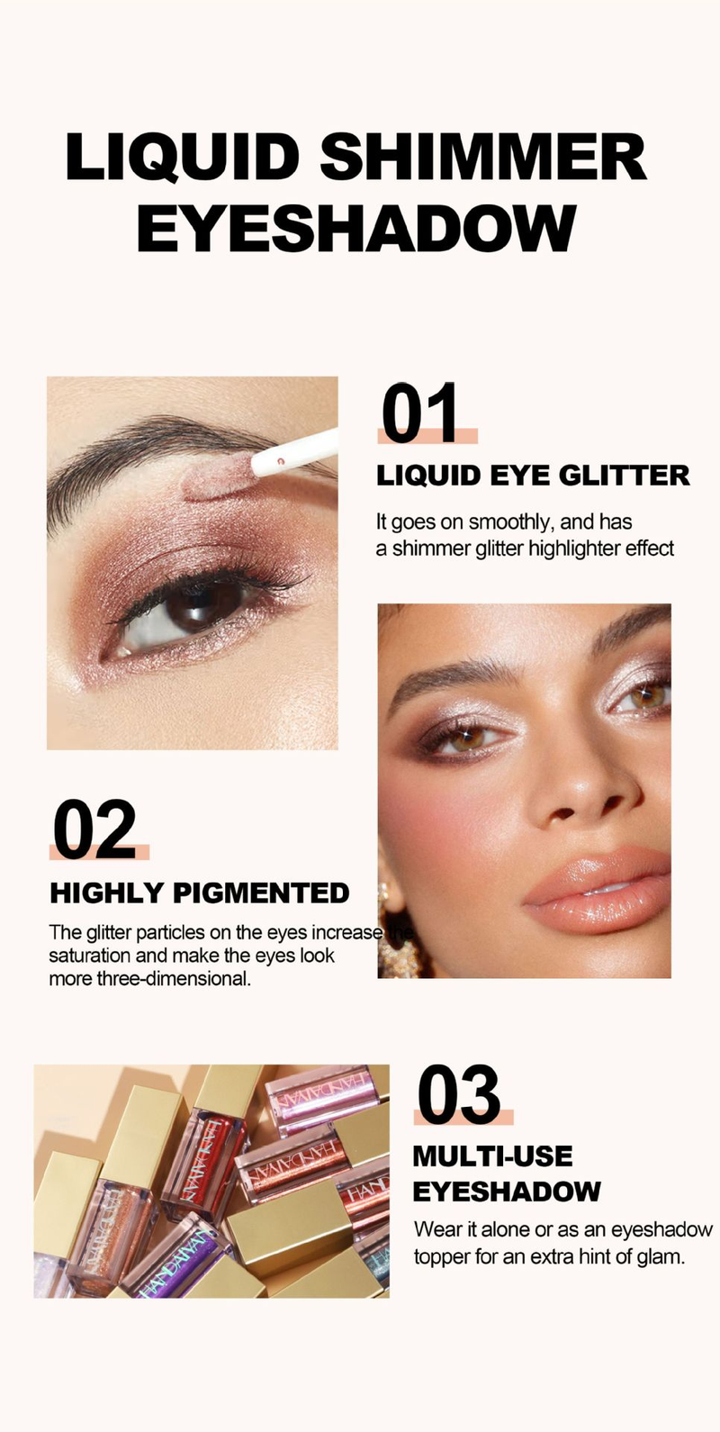HANDAIYAN 12-Color Liquid Eyeshadow - Shimmer Glitter, Sparkly Pearl, For Performances, Easy To Blend_voghion.com