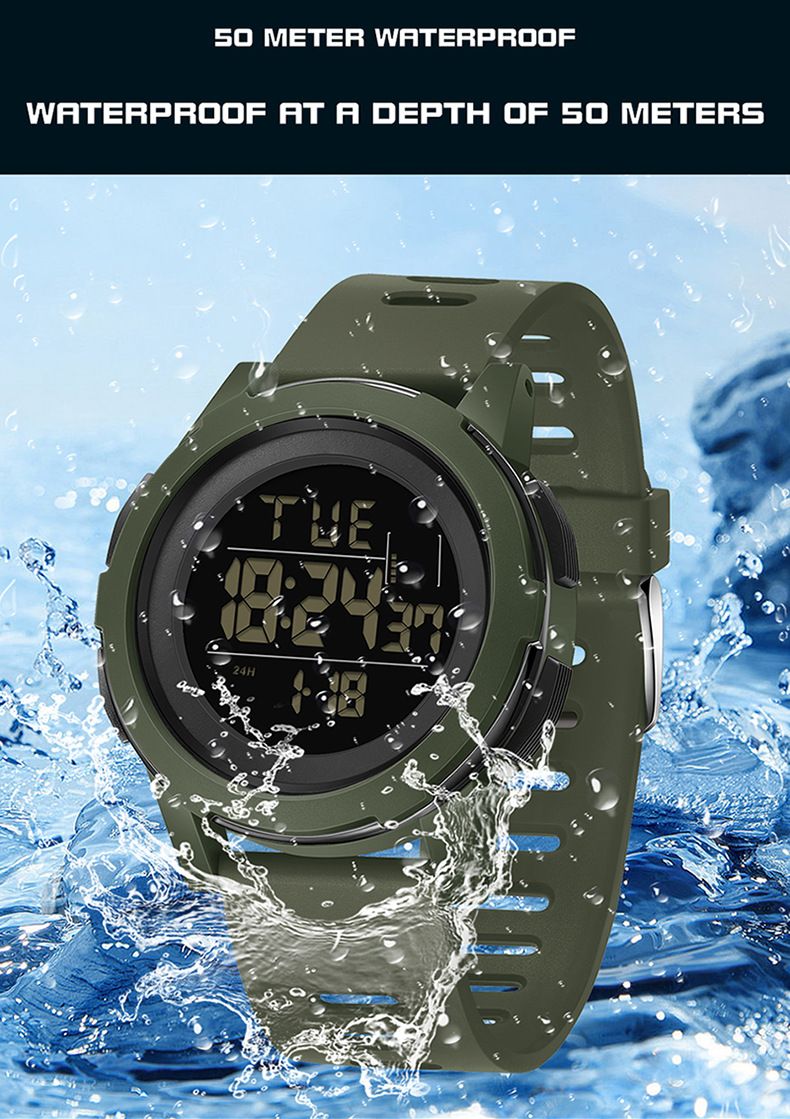 Digitaal horloge met LED-display, waterdicht, nachtlampje, alarm, stopwatch, aftelfunctie, dubbele tijd, unisex casual sporthorloge_voghion.com