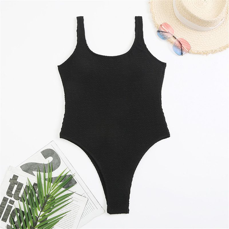 Maillot de bain une pièce à rayures et vagues de couleur unie pour femme, bikini conservateur couvrant le ventre, maillot de bain de plage_voghion.com