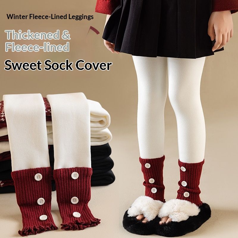 Voyage Fleece-Lined Thickened Leggings Autumn Winter Children's Patchwork Socks Dance Tights Baby Girls' Warm Pants_voghion.com