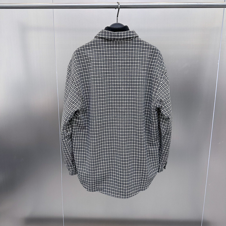 Men's Clothing Autumn And Winter Houndstooth Woolen Coat Woven Outer Wear Thick Shirt Loose Jacket_voghion.com