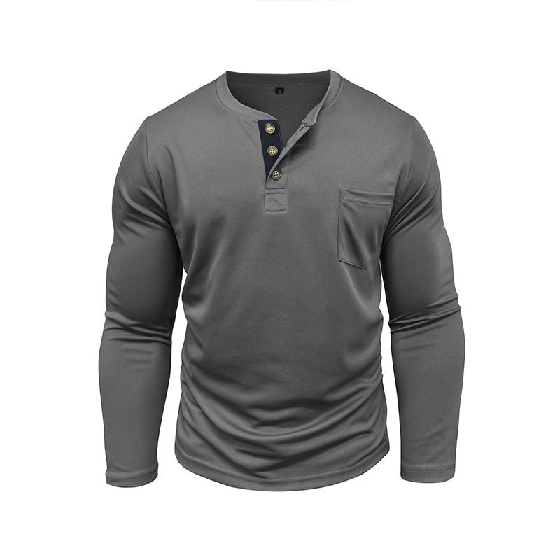 Herbst männer Henry Shirt Langarm T-shirt Atmungsaktiv Cool Bulk_voghion.com