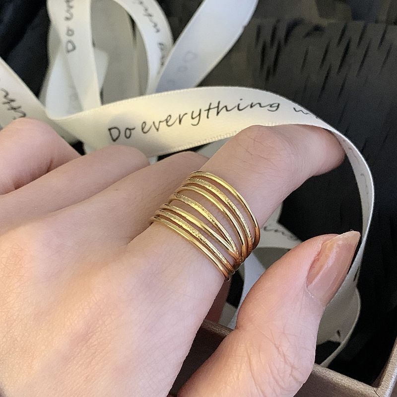 JZ054 Duizend draden brede band ring hol titanium staal verguld verstelbaar Koreaans_voghion.com