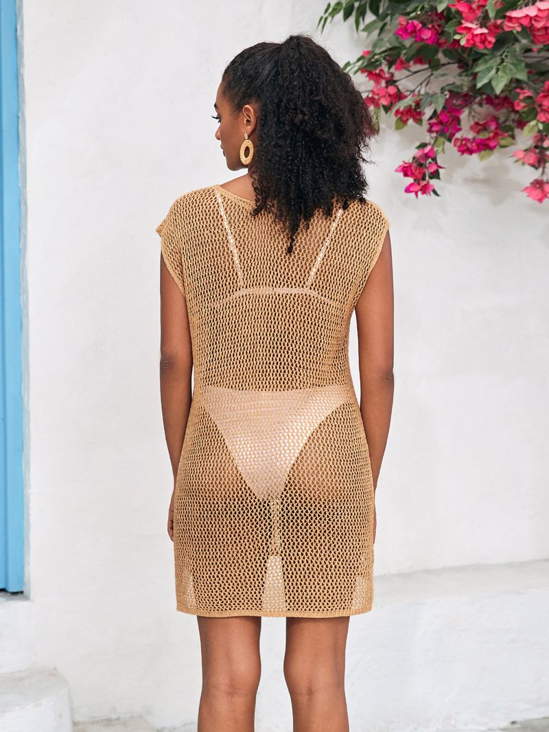 Strand-Überwurf aus Spitzenstrick, luftiges Sonnenschutz-Oberteil für Badeanzüge und Bikinis, übergroße Passform, sexy Hohldesign, perfekt für Sommerausflüge am Pool und Meer_voghion.com