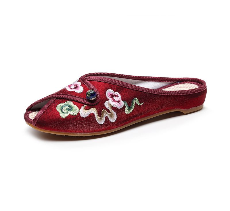 Pantofi din pânză brodați, papuci de vară din material textil exterior, nori de bun augur în stil chinezesc, pantofi pentru femei cu gură de pește_voghion.com