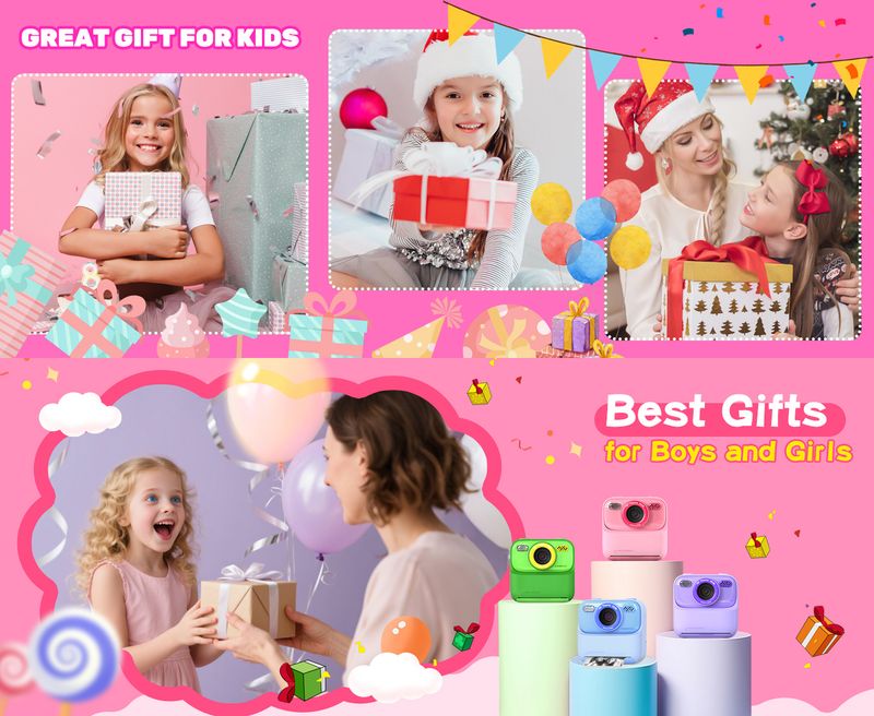 Cámara digital para niños, cámara instantánea de fotografía, 1080P HD, lente dual, grabadora de video, juguetes para niñas y niños, el mejor regalo de cumpleaños._voghion.com