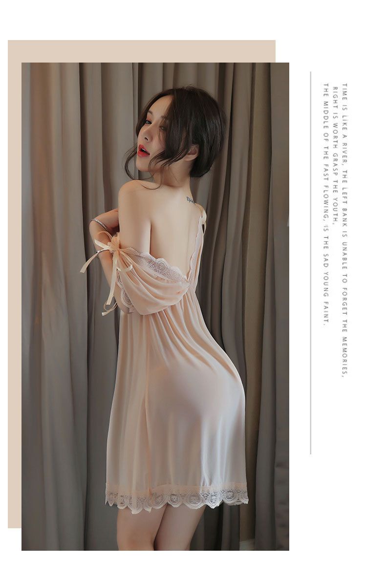 Lingerie lunga da notte da donna taglie forti sexy pigiama profondo trasparente maglia camicia da notte 1090_voghion.com