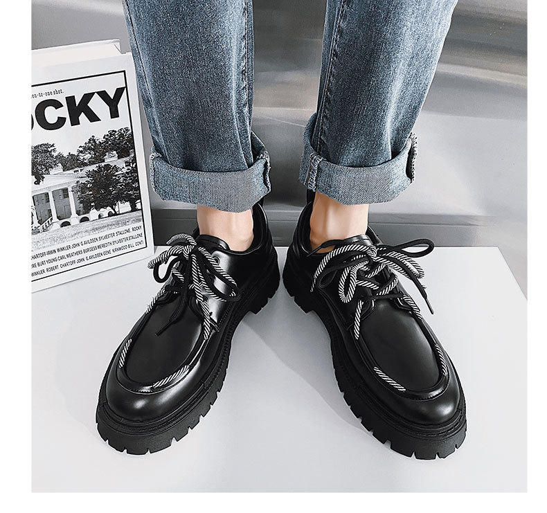 Scarpe basse da uomo con suola spessa, stile punk britannico, con plateau, nere, stringate, casual, mocassini, scarpe da uomo_voghion.com