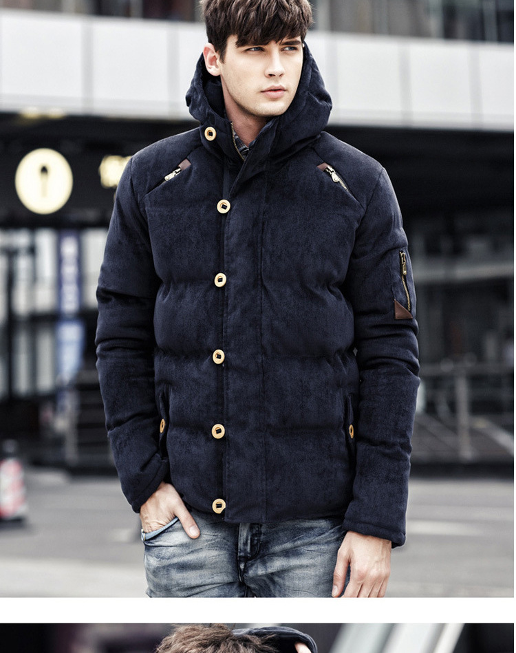 Cappotto imbottito in tinta unita con cappuccio inglese in velluto a coste da uomo_voghion.com