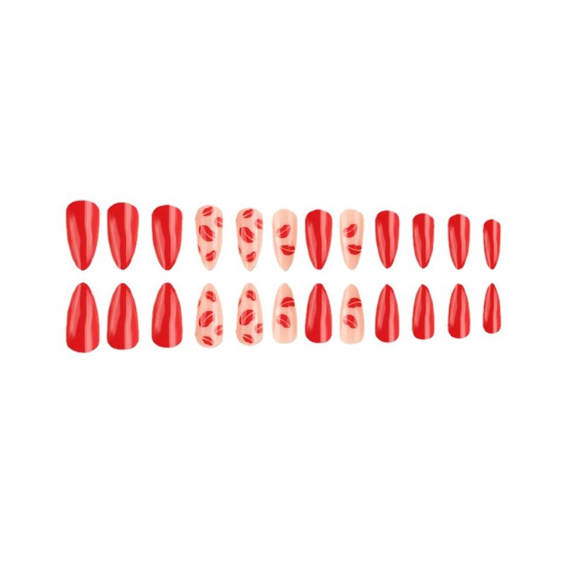 Künstliche Nägel in Mandelform, rote Lippen, Küssen und Rüstung tragen, Nagelflicken für die Straße, aufklebbare Nägel_voghion.com