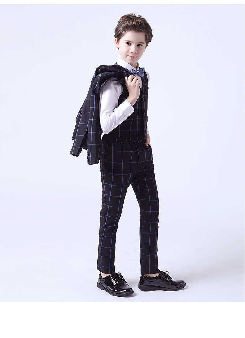 Mazuļu apģērbs Bērnu uzvalks Plaids Uzvalks Uzvalks Bērnu uzvalks trīsdaļīgs šova vadītājs_voghion.com