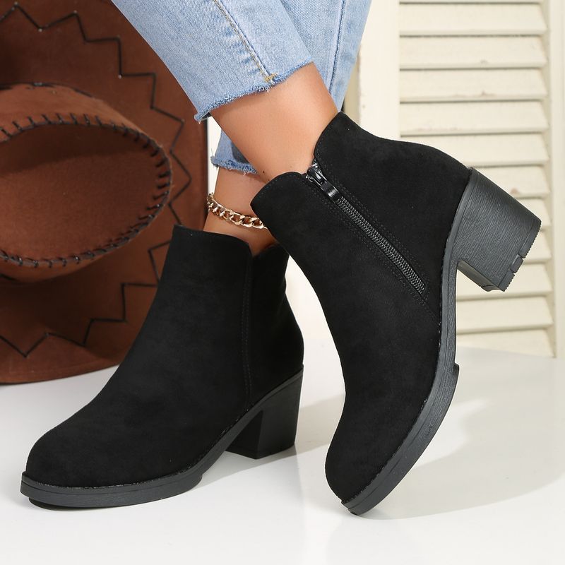 New Large Martin Comfortable Round Head Thick Heel Side Zipper Short Boots_voghion.com