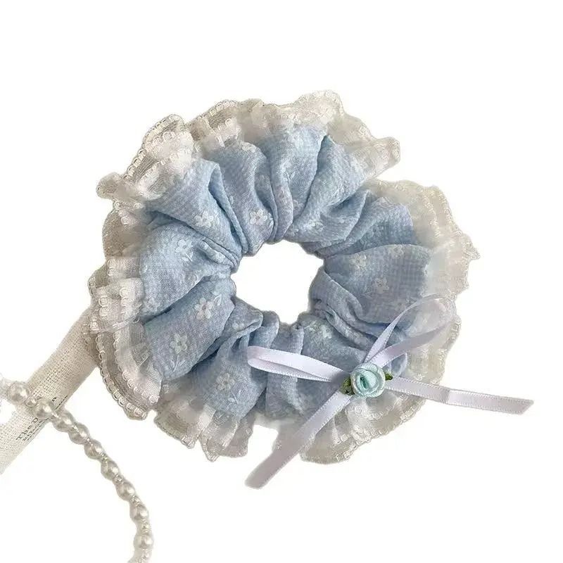 Cerchietto per capelli femminile con fiocco in pizzo fresco, piccolo e azzurro, con fiori, per intestino crasso, dolce coda di cavallo_voghion.com