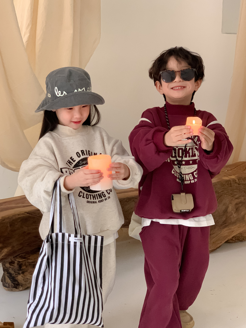 Pull en peluche à col haut pour garçons et filles, ensemble deux pièces épais avec l'alphabet coréen, pour enfants, hiver 2023_voghion.com