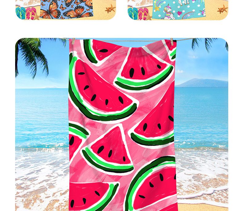 Cartoon Watermelon Beach Water Absorbent Towel Ultra fine Fiber Digital Printed Striped Beach Towel Bath Towel_voghion.com