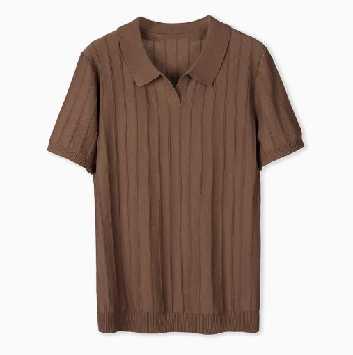 Herrenbekleidung Retro Kurzarmpullover Herren Strukturiertes Business Casual Poloshirt Herren Revers T-Shirt Herren_voghion.com