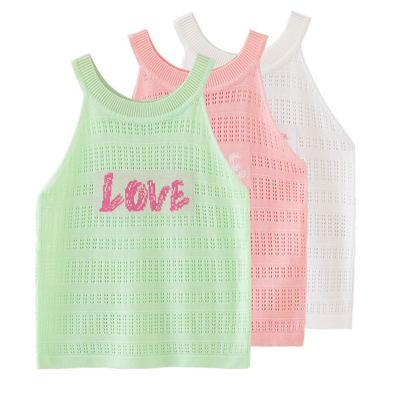 Gilet en maille respirante pour filles et mères, haut sans manches en tricot doux pour tout-petits et enfants (90-140 cm) - Vêtements d'été pour bébés en blanc, rose, jaune et vert._voghion.com