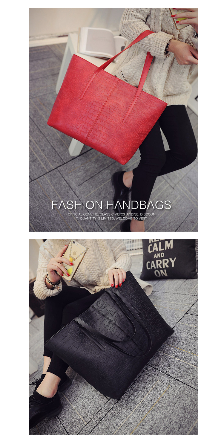 Big New Women Shoulder Bags Alligator Ladies Leather Bags Casual women zipper handbags Famous Brands Totes black red_voghion.com