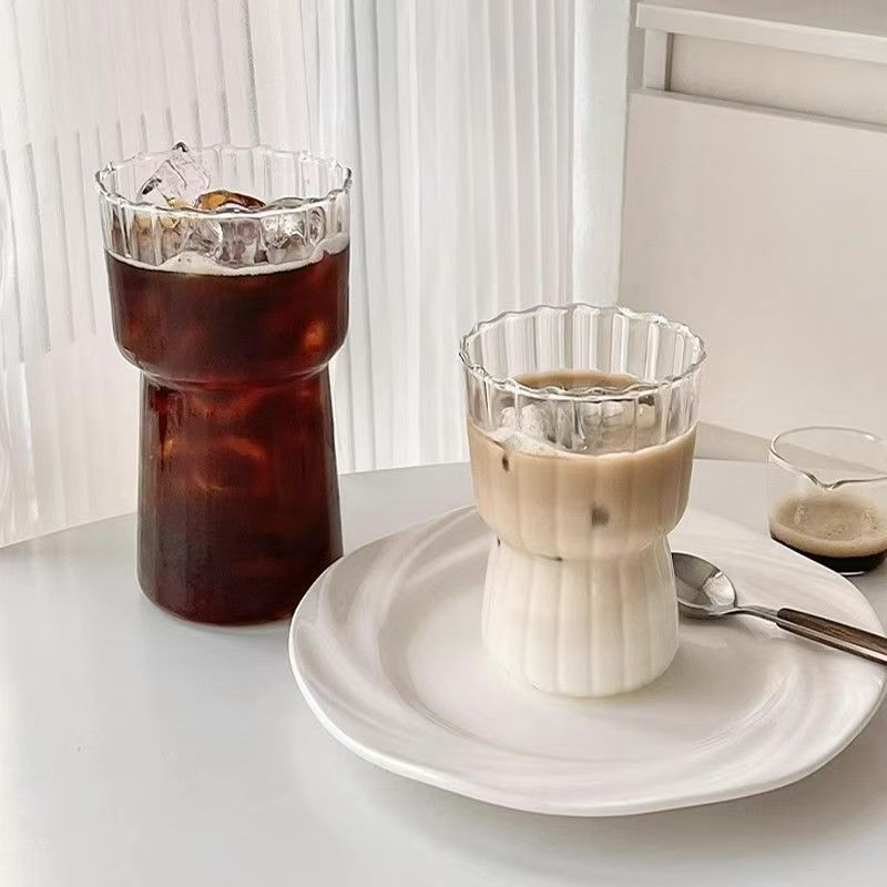 Coffeeware Striped Latte Coffee Cup Ins Style Glass Cup Home Water Cup Girls Ice Milk Cup Bamboo Juice Cup_voghion.com