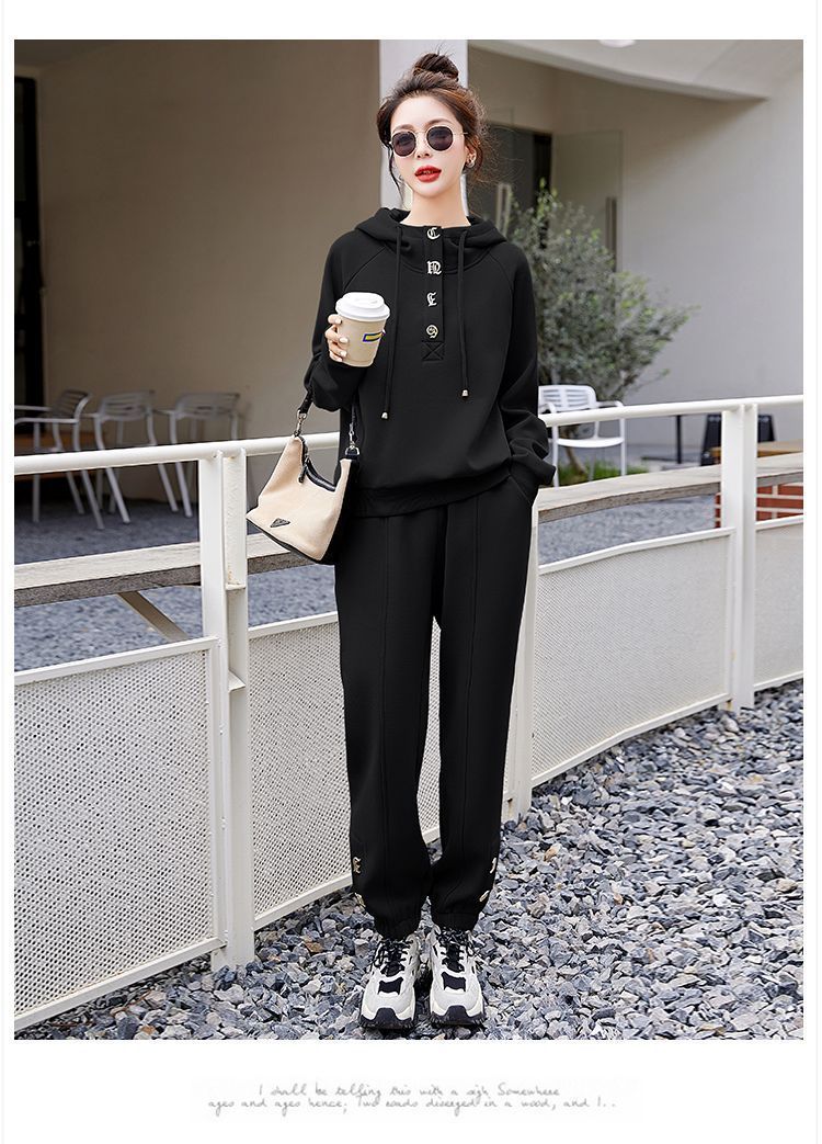 Felpa con cappuccio sportiva casual alla moda da donna, set da due pezzi, primavera e autunno 2025_voghion.com