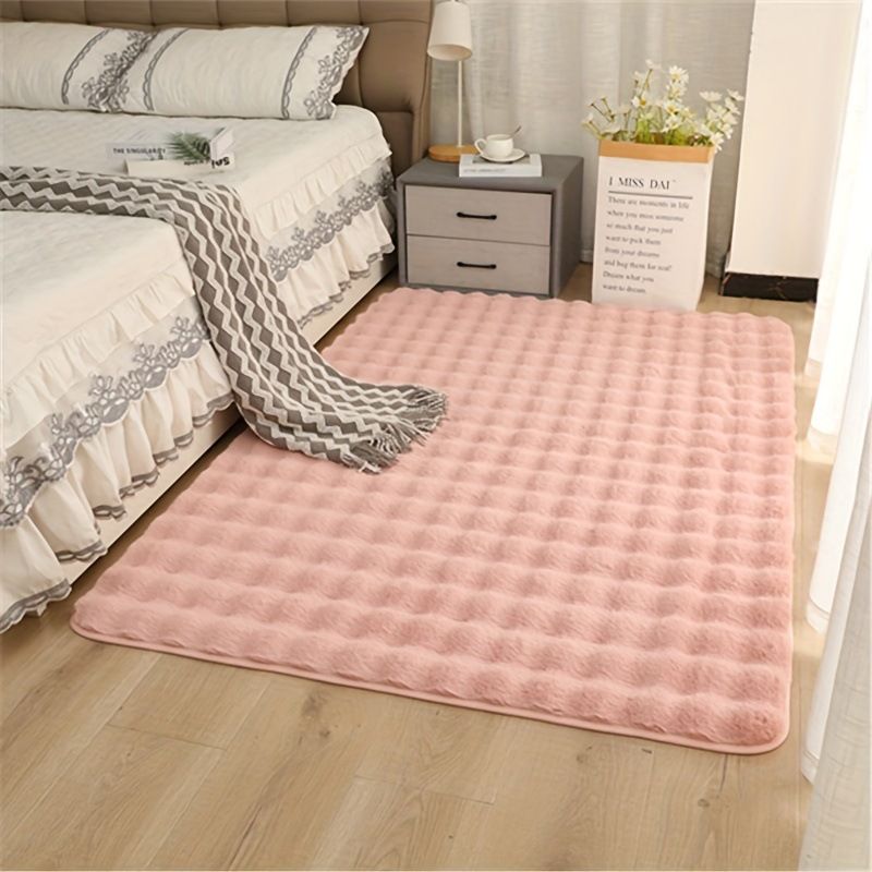 Faux Rabbit Fur Bubble Fleece Indoor Rug - Soft Square Washable Carpet For Bedroom, Living Room, Home Decor (Multiple Sizes & Colors)_voghion.com
