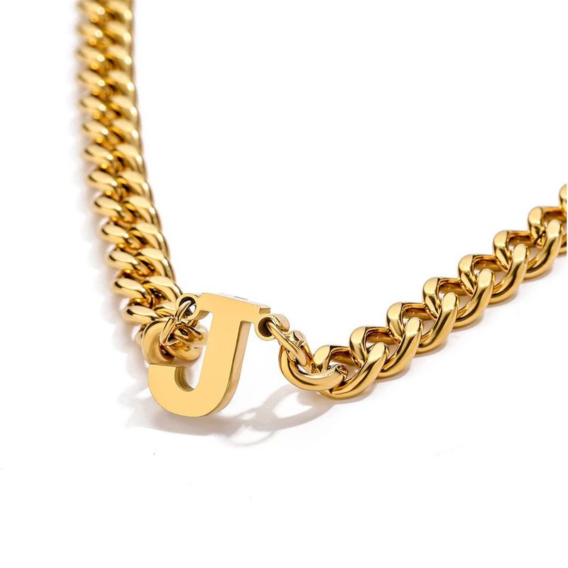 Collana con catena cubana in acciaio inossidabile con lettera inglese, versatile e alla moda, gioiello personalizzato da uomo._voghion.com