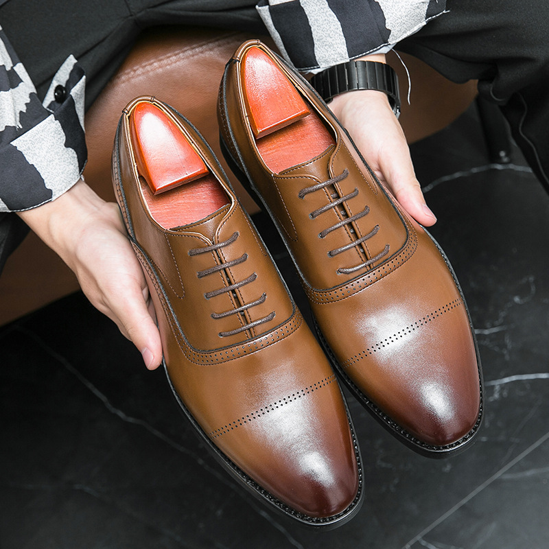 Large size business Men's fashion formal Oxford simple pure color lace-up leather shoes_voghion.com