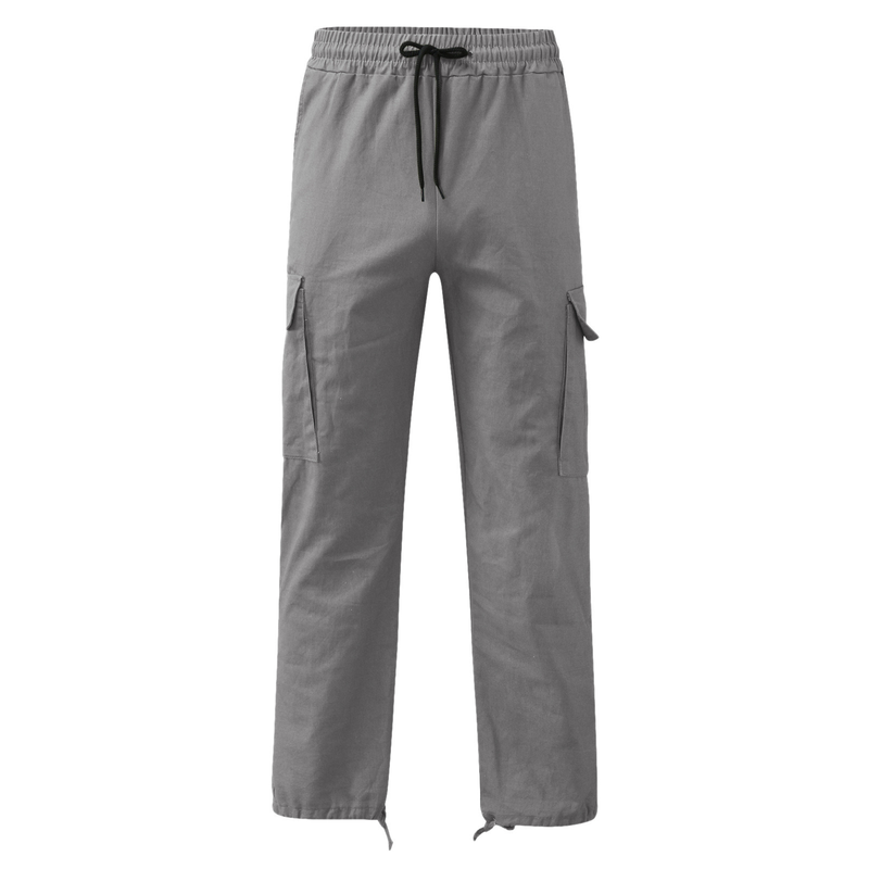 Calça cargo masculina amarrada com vários bolsos casual_voghion.com