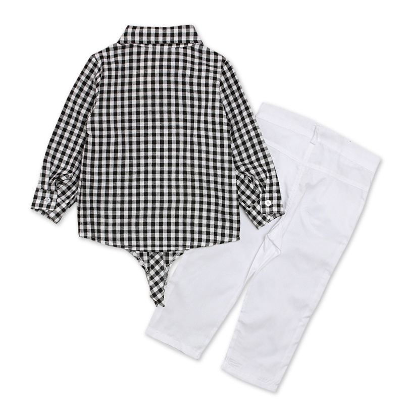 Babykleidung Kinder und Mädchen langärmeliges kariertes Hemd + weiße Hose zweiteiliges Kinderoutfit Instagram_voghion.com