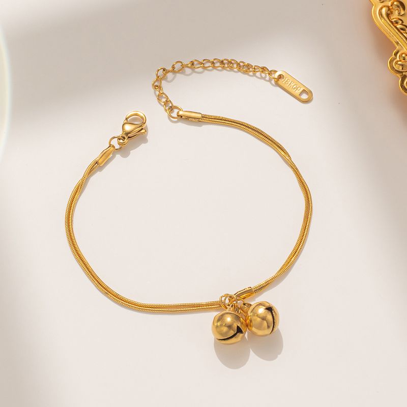 Zwei Glockenarmbänder aus Titanstahl für Frauen, einfache und süße Schlangenknochenkette, doppellagiges modisches Design,_voghion.com