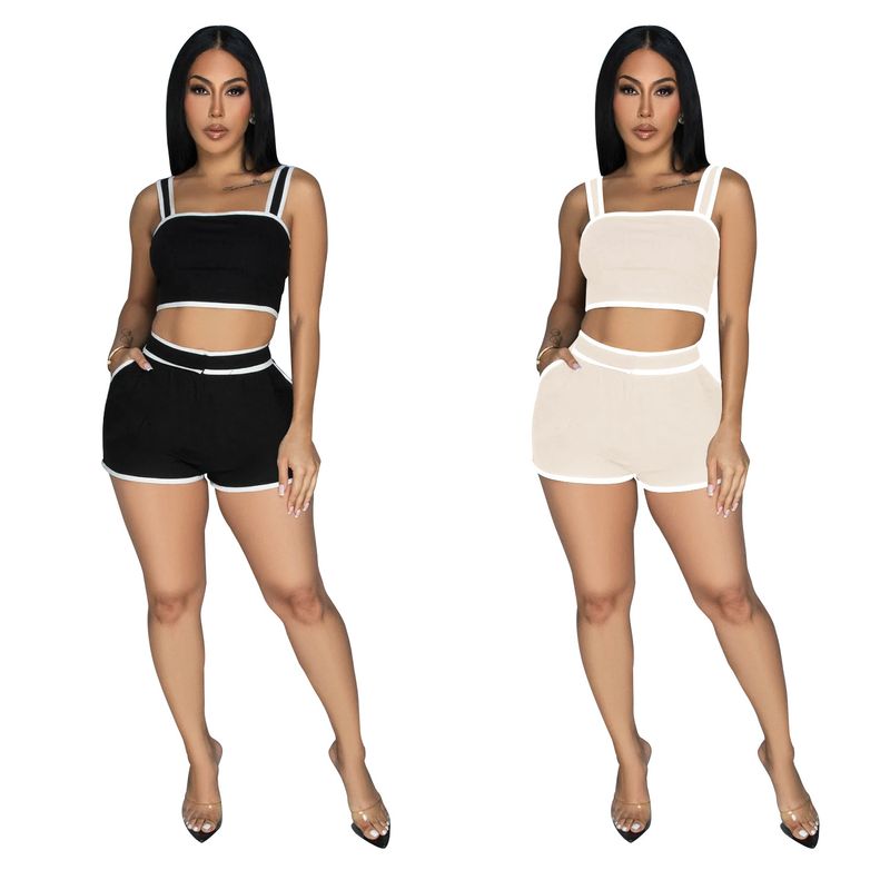 Abbigliamento da donna Pantaloncini con bretelle tinta unita Set da due pezzi da donna_voghion.com