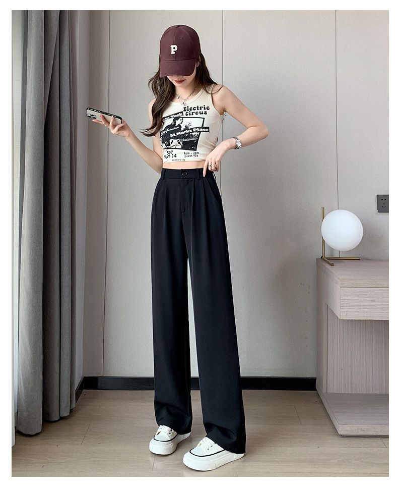Women's Dress Pants High Waist Straight Leg Trousers With Flowy Drape & Breathable Polyester – Office To Weekend Versatile Pants_voghion.com